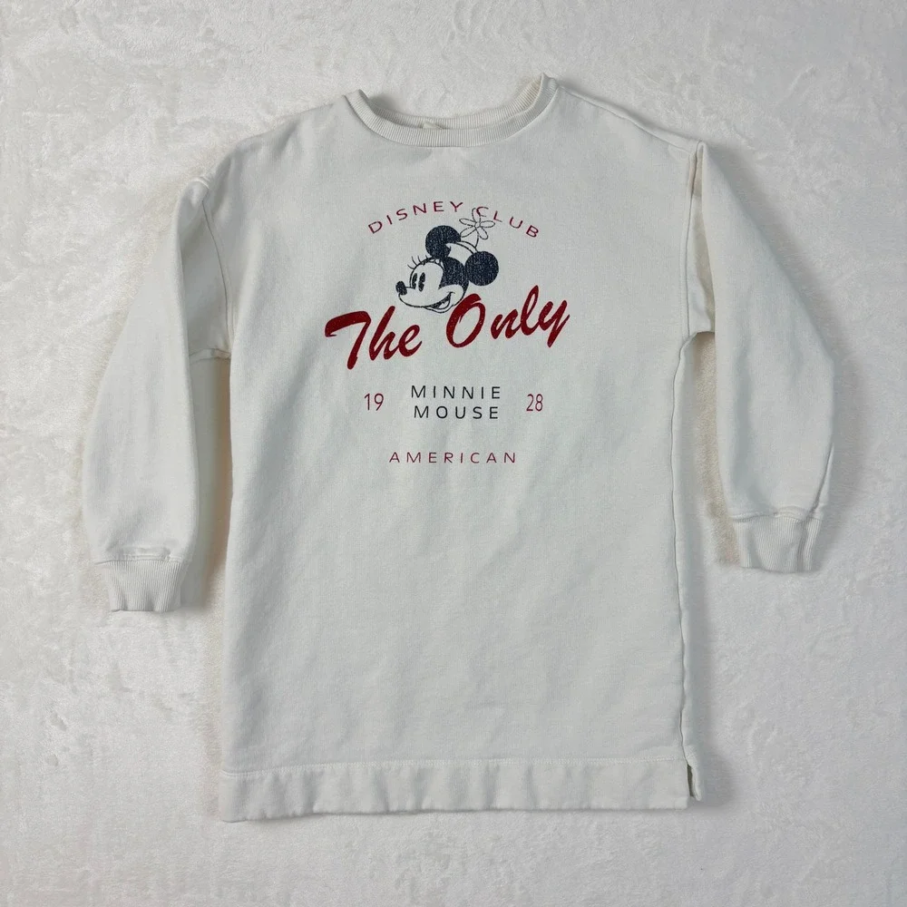 Zara Minnie Mouse Sweatshirt Dress Kids 9 Cream Excellent Disney Vintage Style‎